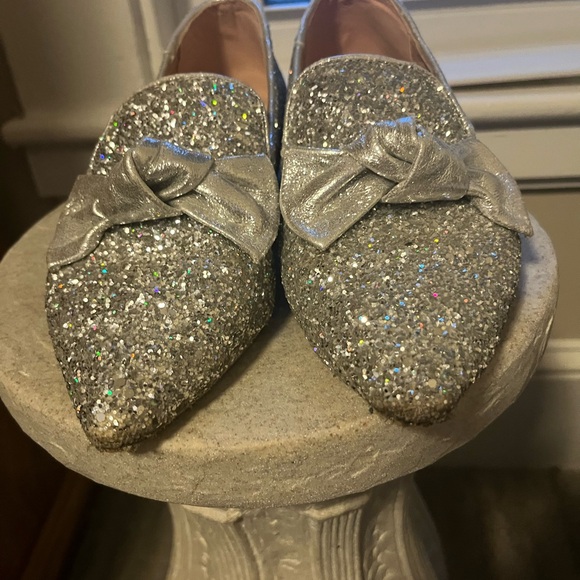Silver Glitter Bow Loafers - Picture 2 of 5